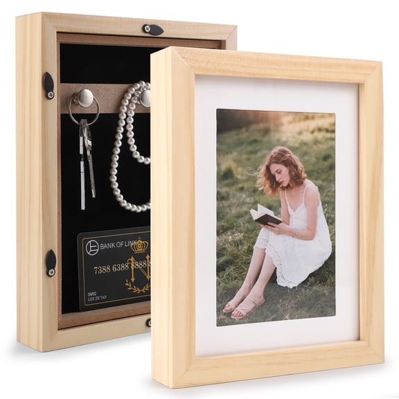 MyMealivos Diversion Safe 6.5"x8.5" Picture Frame Safe with Hooks&Secret Compartment for Valuables Hidden, Wall-Mounted Secret Storage Box for Bedrooms, Living Rooms, and Offices-White