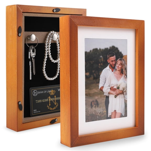MyMealivos Diversion Safe 6.5"x8.5" Picture Frame Safe with Hooks&Secret Compartment for Valuables Hidden, Wall-Mounted Secret Storage Box for Bedrooms, Living Rooms, and Offices-Brown