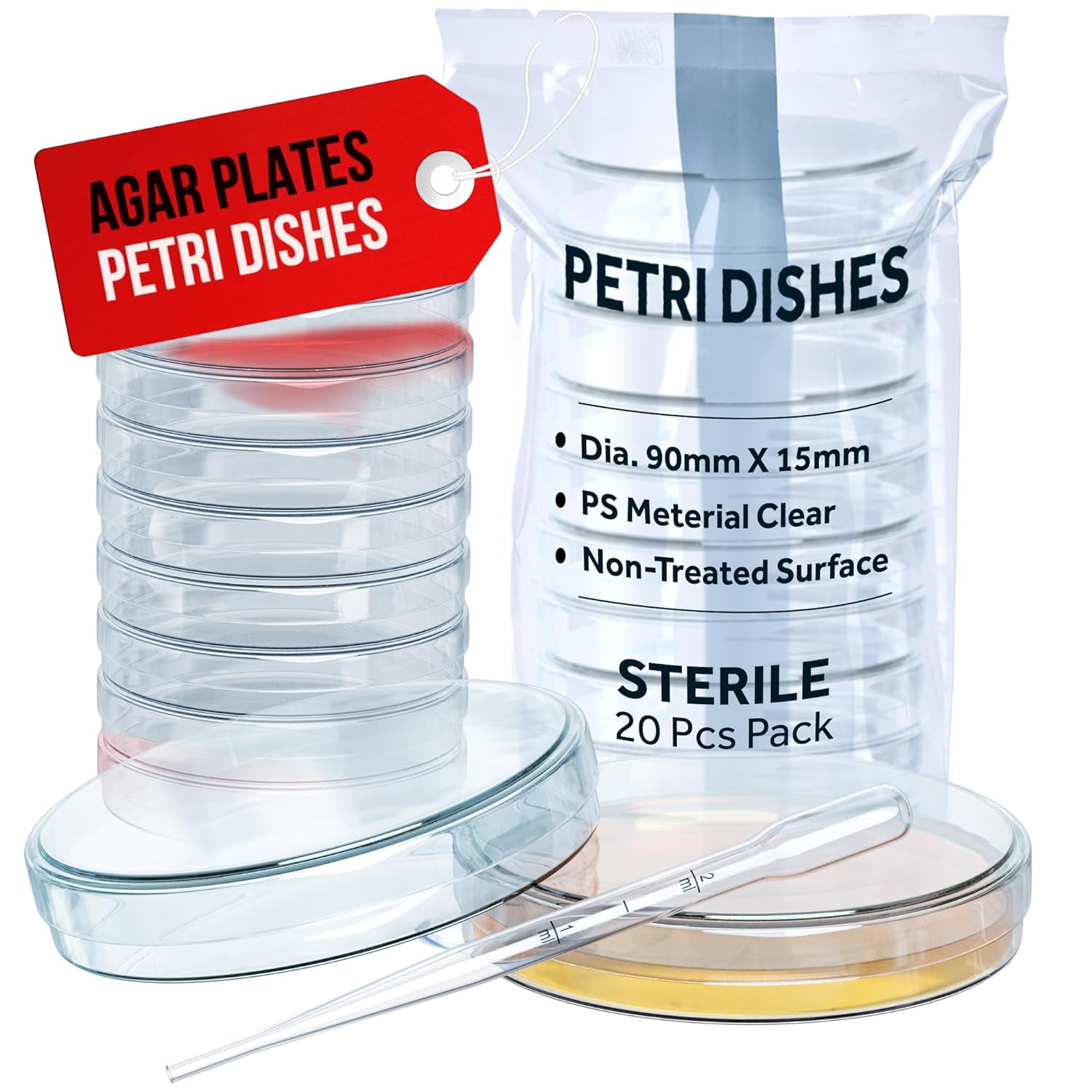 MyMed Pack of 20 Sterile Petri Dishes, Lids (90 x 15 mm), Plastic