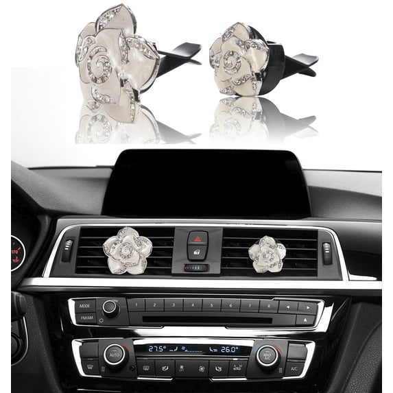 MyMiniFactory Bling Car Accessories Interior Air Vent Crystal Rhinestone Diamond Flowers Decoration (1 Pair) - White