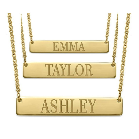 MyNameNecklace - Personalized Bar Name Necklace for Woman - Custom Engraved Hanging Horizontal Bar Nameplate - Made of 18k Gold Plated Silver Custom Any Name with 16'' + 2" Chain