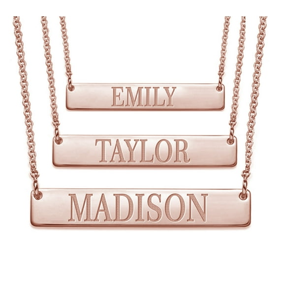 MyNameNecklace - Personalized Bar Name Necklace for Woman - Custom Engraved Hanging Horizontal Bar Nameplate - Made of 18k Rose Gold Plated Silver Custom Any Name with 16'' + 2" Chain
