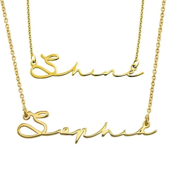 MyNameNecklace - Personalized Unisex Signature Cursive Name Necklace for Woman - Custom Script Font Nameplate - Made of 18k Gold Plated Silver Custom Any Name with 16'' + 2" Chain