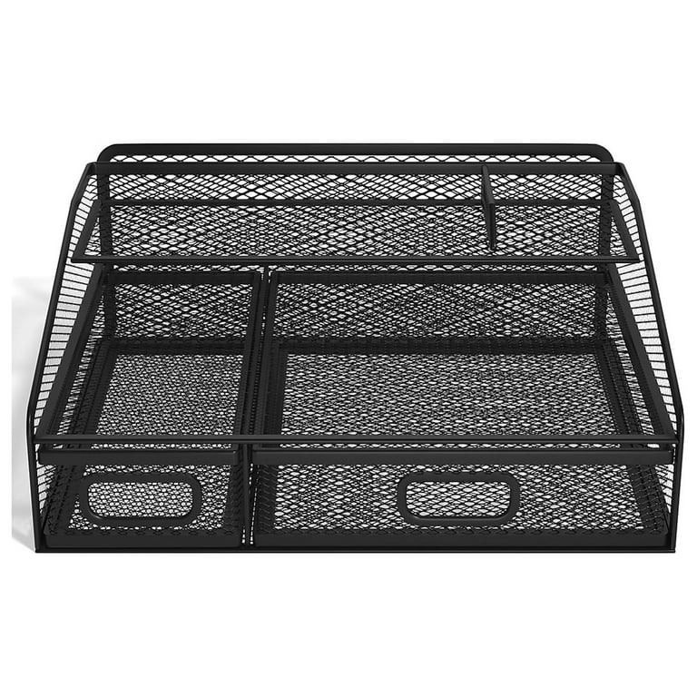 Six Compartment Wire Mesh Accessory Holder, 2 Drawers, 12.91 x 12.01 x 5.43, Black Six Compartment Wire Mesh Accessory Holder, 2 Drawers, 12.91 x 12.01 x 5.43, Black