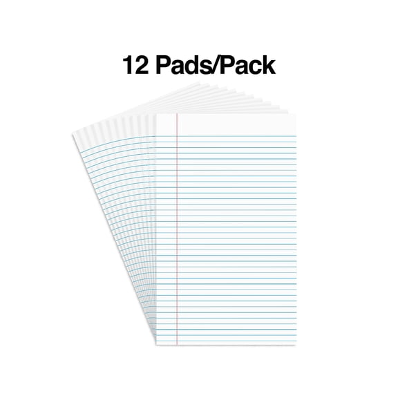 MyOfficeInnovations 8-1/2" x 14" White Glue-Top Notepad Wide Ruled 12/Pack 185322