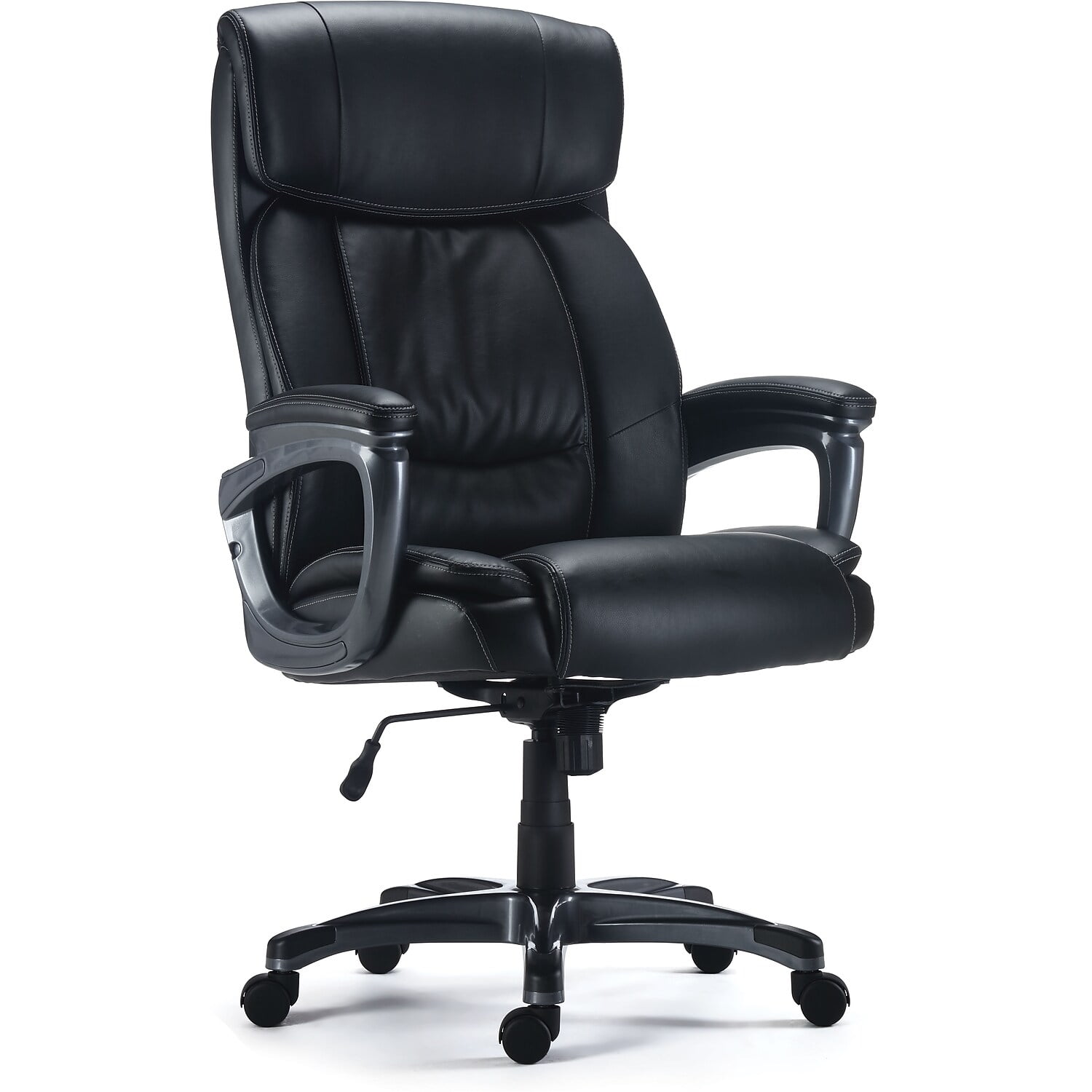 Black Leather Ergonomic Executive Swivel Chair with Fixed Arms