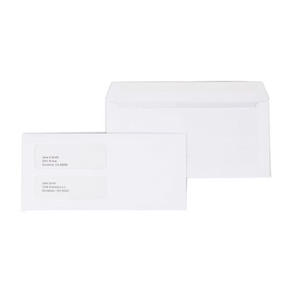 MyOfficeInnovations Gummed Double-Window 4 3/16" x 9" Envelopes for Laser Forms We 1000/Bx 381911