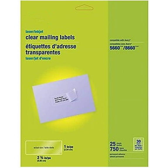 MyOfficeInnovations Laser/Inkjet Address Labels 1" x 2 5/8" Clear 30 Labels/Sheet 575748