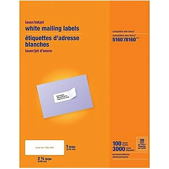 MyOfficeInnovations Laser/Inkjet Address Labels 1" x 2 5/8" White 30 Labels/Sheet 479880