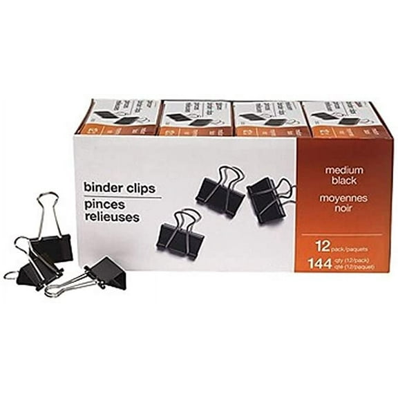 MyOfficeInnovations Medium Binder Clips Bulk PK Blk 1 1/4" Size with 5/8" Capacity 144/PK 395200
