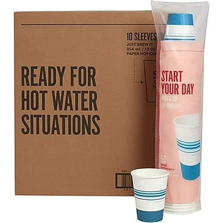 Perk - Paper Hot Cup, 12 oz., 500/Carton - White/Blue