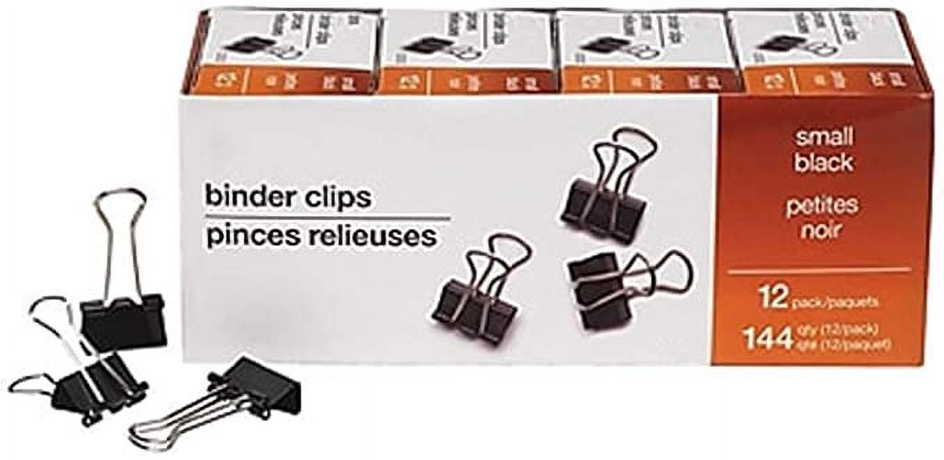 Small Binder Clips, Steel Wire, 3/8 Capacity, 3/4 Wide, Black/Silver,  Dozen