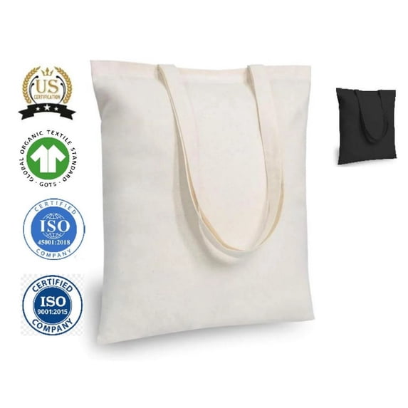 MyOrganicBag Unisex Cotton Blank Shopper Tote Bags, Beige, 12-Piece