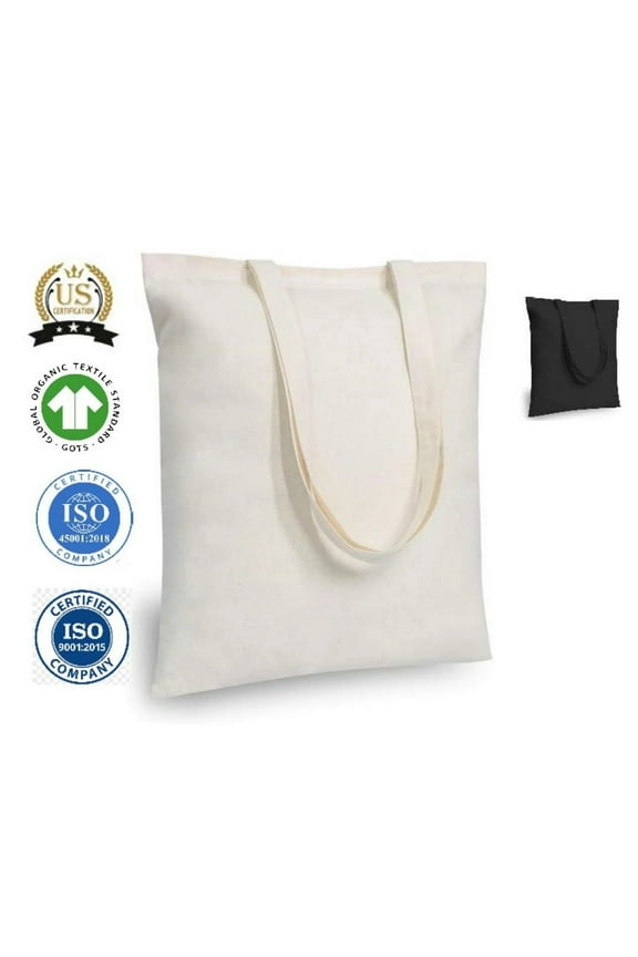 Unisex Cotton Blank Shopper Tote Bags, Beige, 12-Piece