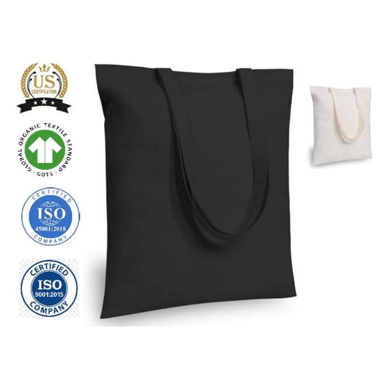 MyOrganicBag 6-Pack 16"x15" Black Cotton Tote Bags-Organic & ISO Certified, Reusable Shopping Bag