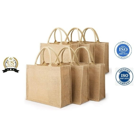 MyOrganicBag 6-Piece Large Reusable Burlap Jute Gift Bags with Handles