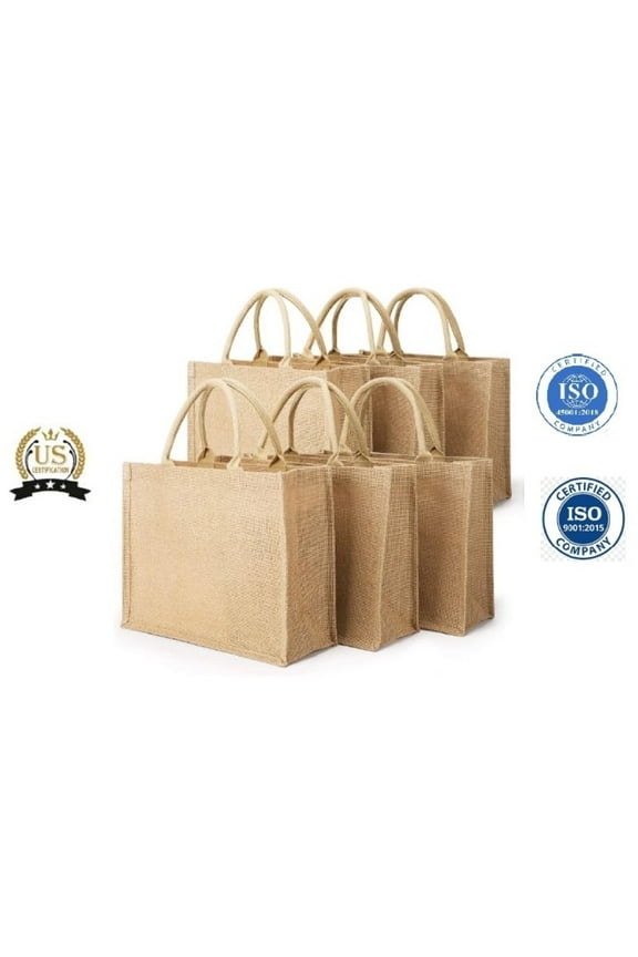 6-Piece Large Reusable Burlap Jute Gift Bags with Handles