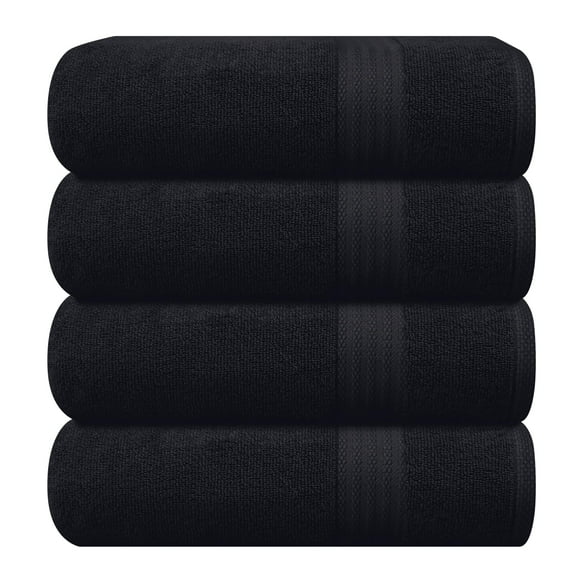 MyOwn Premium Cotton 4 Pack Bath Towel Set - 100% Pure Cotton - 4 Bath Towels 27x54 - Ideal for Everyday use - Ultra Soft & Highly Absorbent - Black