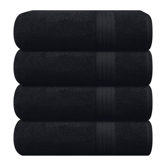 MyOwn Premium Cotton 4 Pack Bath Towel Set - 100% Pure Cotton - 4 Bath Towels 27x54 - Ideal for Everyday use - Ultra Soft & Highly Absorbent - Black