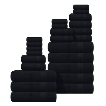MyOwn Ultra Soft 24-Piece Towel Set - 100% Pure Ringspun Cotton, Contains 8 Oversized Bath Towels 27x54, 8 Hand Towels 16x28, 8 Wash Cloths 13x13 - Ideal for Everyday use, Hotel & Spa - Black