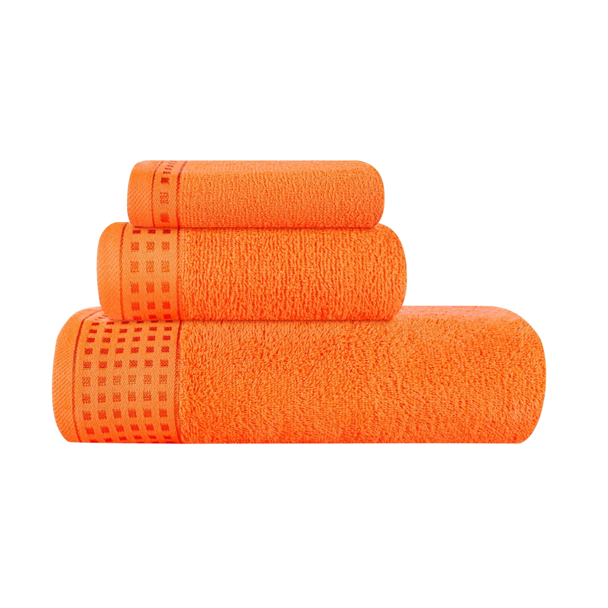 MyOwn Ultra Soft 3 Pack Cotton Towel Set, Contains a Bath Towel 28x55 inch, a Hand Towel 16x24 inch & a Wash Coth 12x12 inch, Ideal Everyday use, Compact & Lightweight - Orange