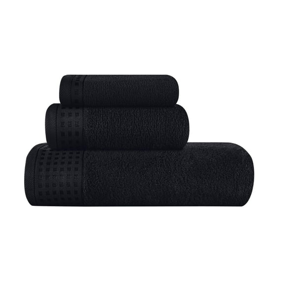 MyOwn Ultra Soft 3 Pack Cotton Towel Set, Contains a Bath Towel 28x55 inch, a Hand Towel 16x24 inch & a Wash Coth 12x12 inch, Ideal Everyday use, Compact & Lightweight - Black