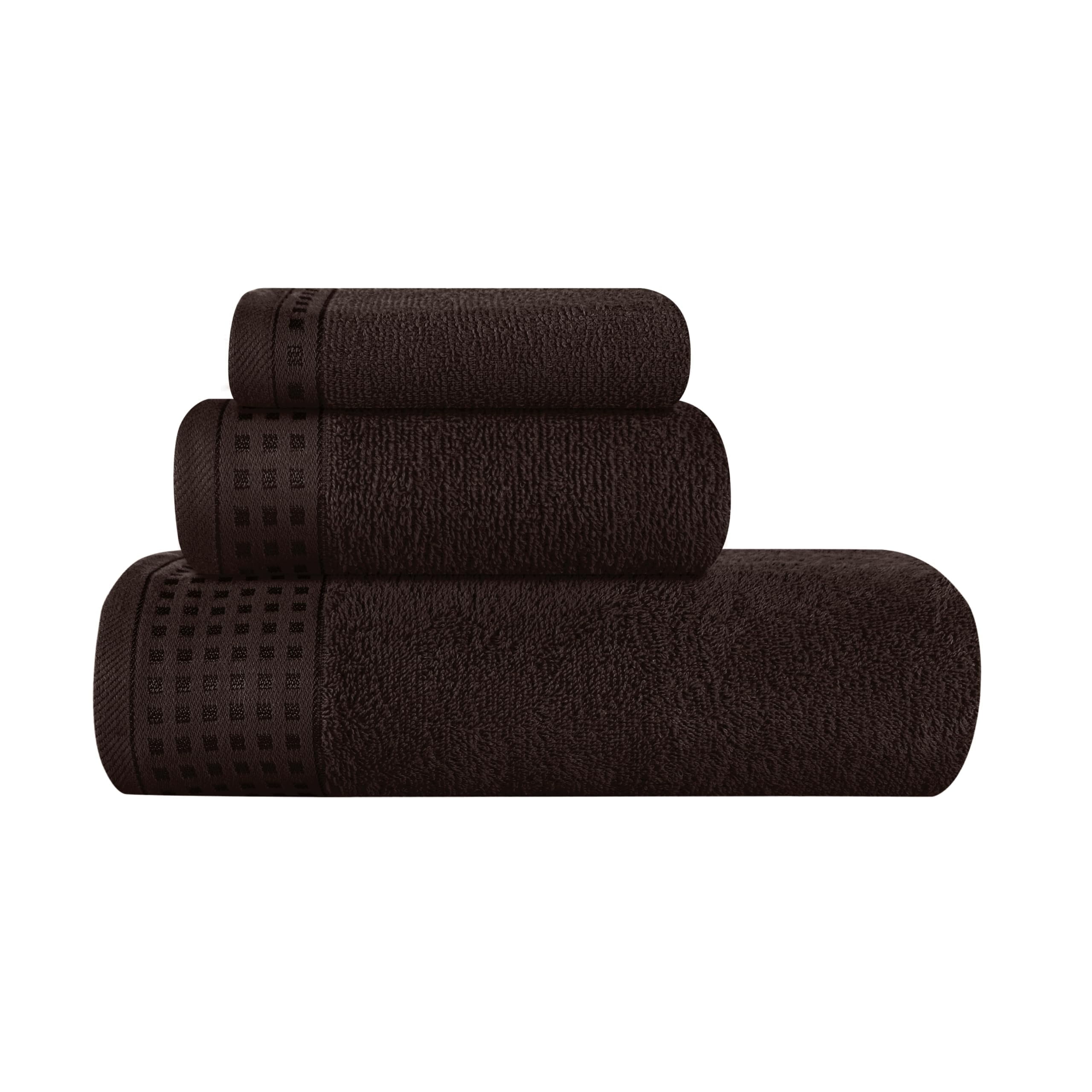MyOwn Ultra Soft 3 Pack Cotton Towel Set, Contains a Bath Towel 28x55 inch, a Hand Towel 16x24 inch & a Wash Coth 12x12 inch, Ideal Everyday use, Compact & Lightweight - Chocolate Brown