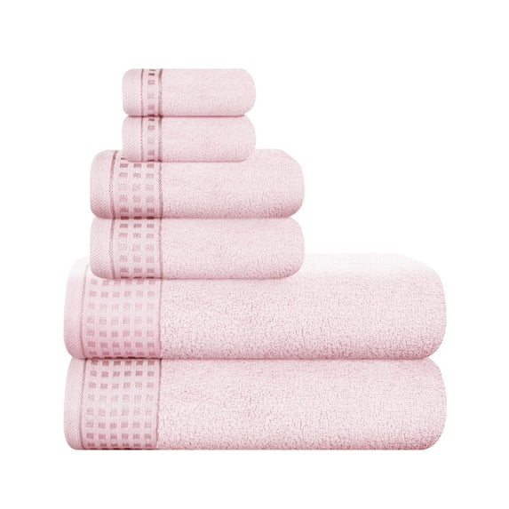 MyOwn Ultra Soft 6 Pack Cotton Towel Set, Contains 2 Bath Towels 28x55 inch, 2 Hand Towels 16x24 inch & 2 Wash Coths 12x12 inch, Ideal Everyday use, Compact & Lightweight - Pink