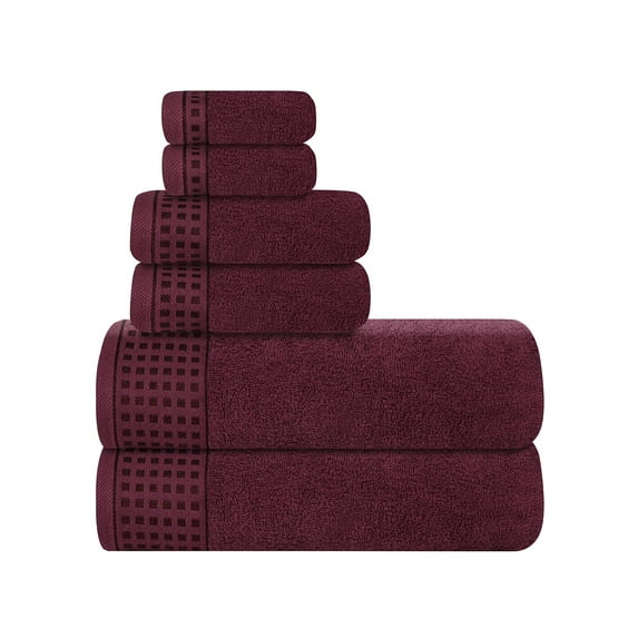MyOwn Ultra Soft 6 Pack Cotton Towel Set, Contains 2 Bath Towels 28x55 inch, 2 Hand Towels 16x24 inch & 2 Wash Coths 12x12 inch, Ideal for Everyday use, Compact & Lightweight - Burgundy