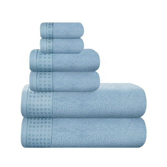 MyOwn Ultra Soft 6 Pack Cotton Towel Set, Contains 2 Bath Towels 28x55 inch, 2 Hand Towels 16x24 inch & 2 Wash Coths 12x12 inch, Ideal for Everyday use, Compact & Lightweight - Sky Blue