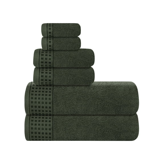 MyOwn Ultra Soft 6 Pack Cotton Towel Set, Contains 2 Bath Towels 28x55 inch, 2 Hand Towels 16x24 inch & 2 Wash Coths 12x12 inch, Ideal Everyday use, Compact & Lightweight - Olive Green