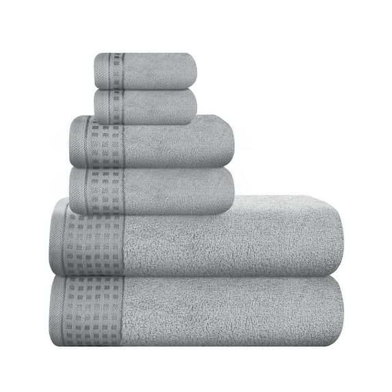 MyOwn Ultra Soft 6 Pack Cotton Towel Set, Contains 2 Bath Towels 28x55 inch, 2 Hand Towels 16x24 inch & 2 Wash Coths 12x12 inch, Ideal for Everyday use, Compact & Lightweight - Light Grey