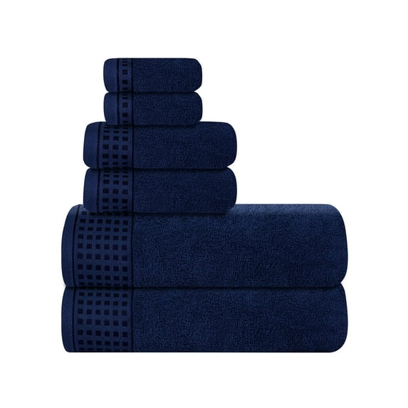 MyOwn Ultra Soft 6 Pack Cotton Towel Set, Contains 2 Bath Towels 28x55 inch, 2 Hand Towels 16x24 inch & 2 Wash Coths 12x12 inch, Ideal Everyday use, Compact & Lightweight - Navy Blue