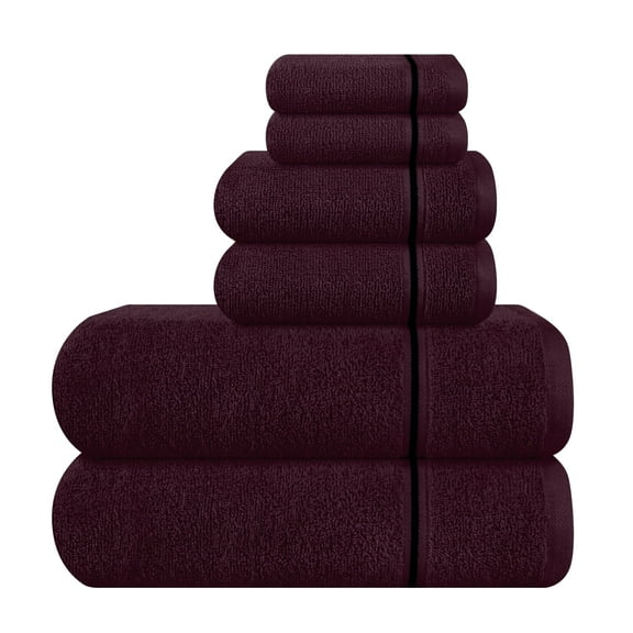 MyOwn Ultra Soft 6 Pack Cotton Towel Set, Contains 2 Bath Towels 28x55 inch, 2 Hand Towels 16x24 inch & 2 Wash Coths 12x12 inch, Ideal Everyday use, Compact & Lightweight - Burgundy