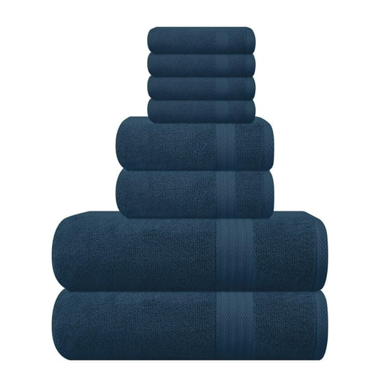MyOwn Ultra Soft 8-Piece Towel Set - 100% Pure Ring Spun Cotton, Contains 2 Oversized Bath Towel 27x54, 2 Hand Towel 16x28, 4 Wash Cloths 13x13- Ideal for Everyday use, Hotel & Spa - Mineral Blue