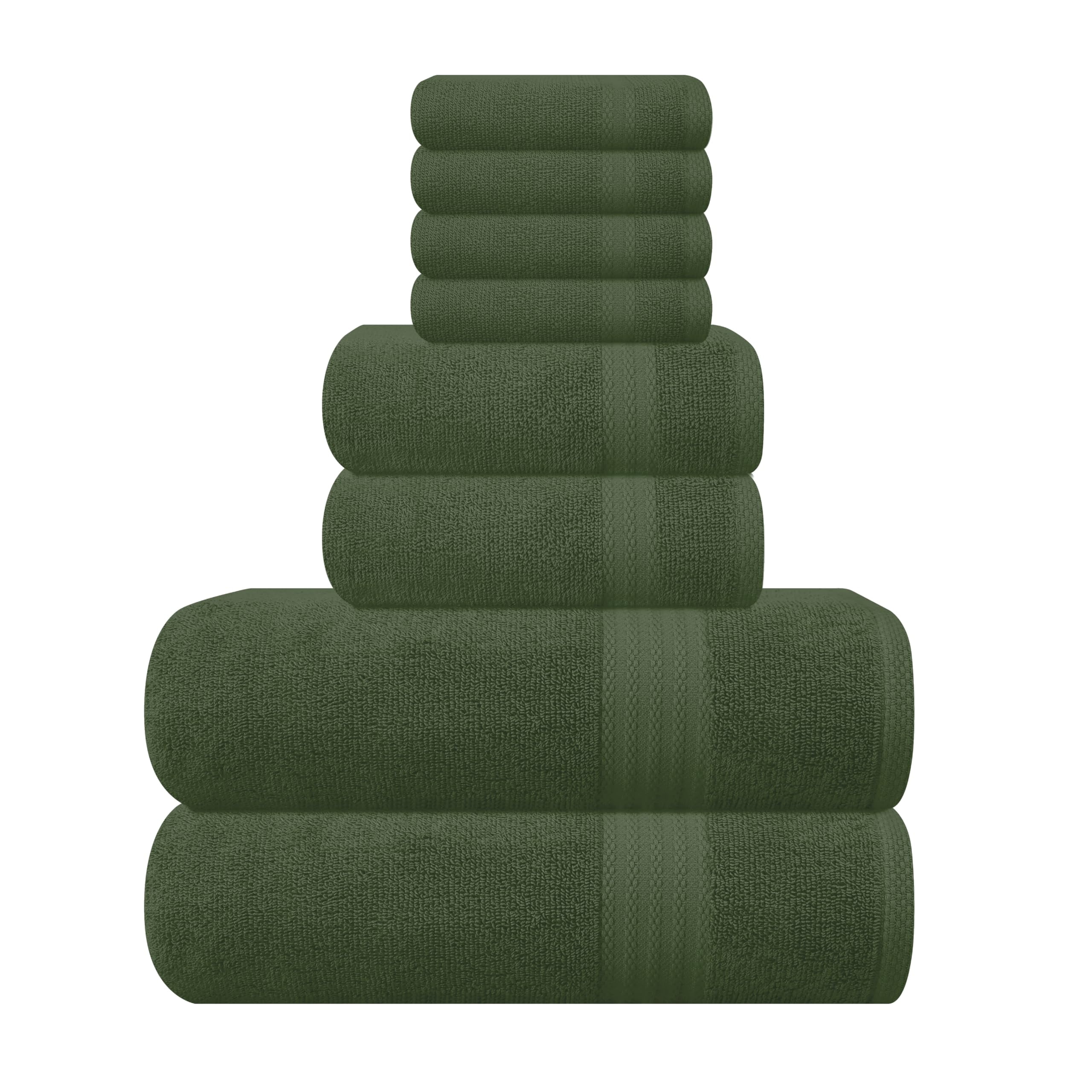 MyOwn Ultra Soft 8-Piece Towel Set - 100% Pure Ring spun Cotton, Contains 2 Oversized Bath Towels 27x54, 2 Hand Towels 16x28, 4 Wash Cloths 13x13 - Ideal for Everyday use, Hotel & Spa - Olive Green - Walmart.com