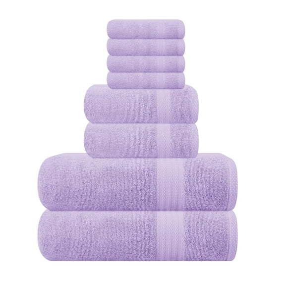 MyOwn Ultra Soft 8-Piece Towel Set - 100% Pure Ringspun Cotton, Contains 2 Oversized Bath Towels 27x54, 2 Hand Towels 16x28, 4 Wash Cloths 13x13 - Ideal for Everyday use, Hotel & Spa - Purple