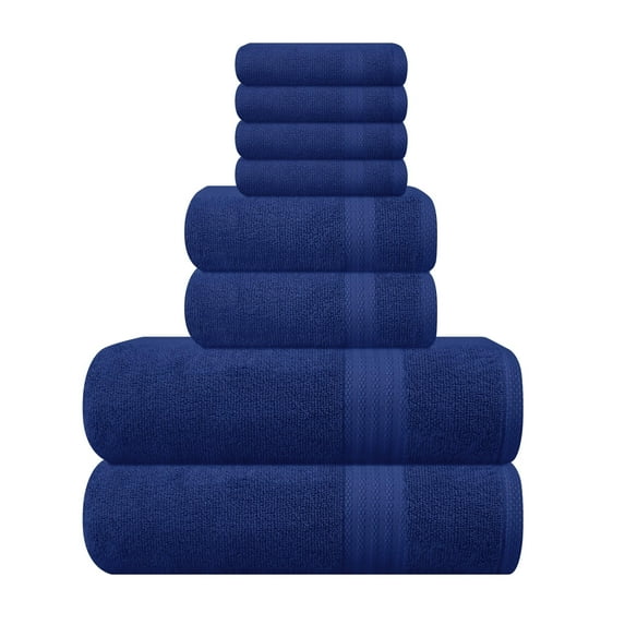 MyOwn Ultra Soft 8-Piece Towel Set - 100% Pure Ringspun Cotton, Contains 2 Oversized Bath Towels 27x54, 2 Hand Towels 16x28, 4 Wash Cloths 13x13 - Ideal for Everyday use, Hotel & Spa - Navy Blue
