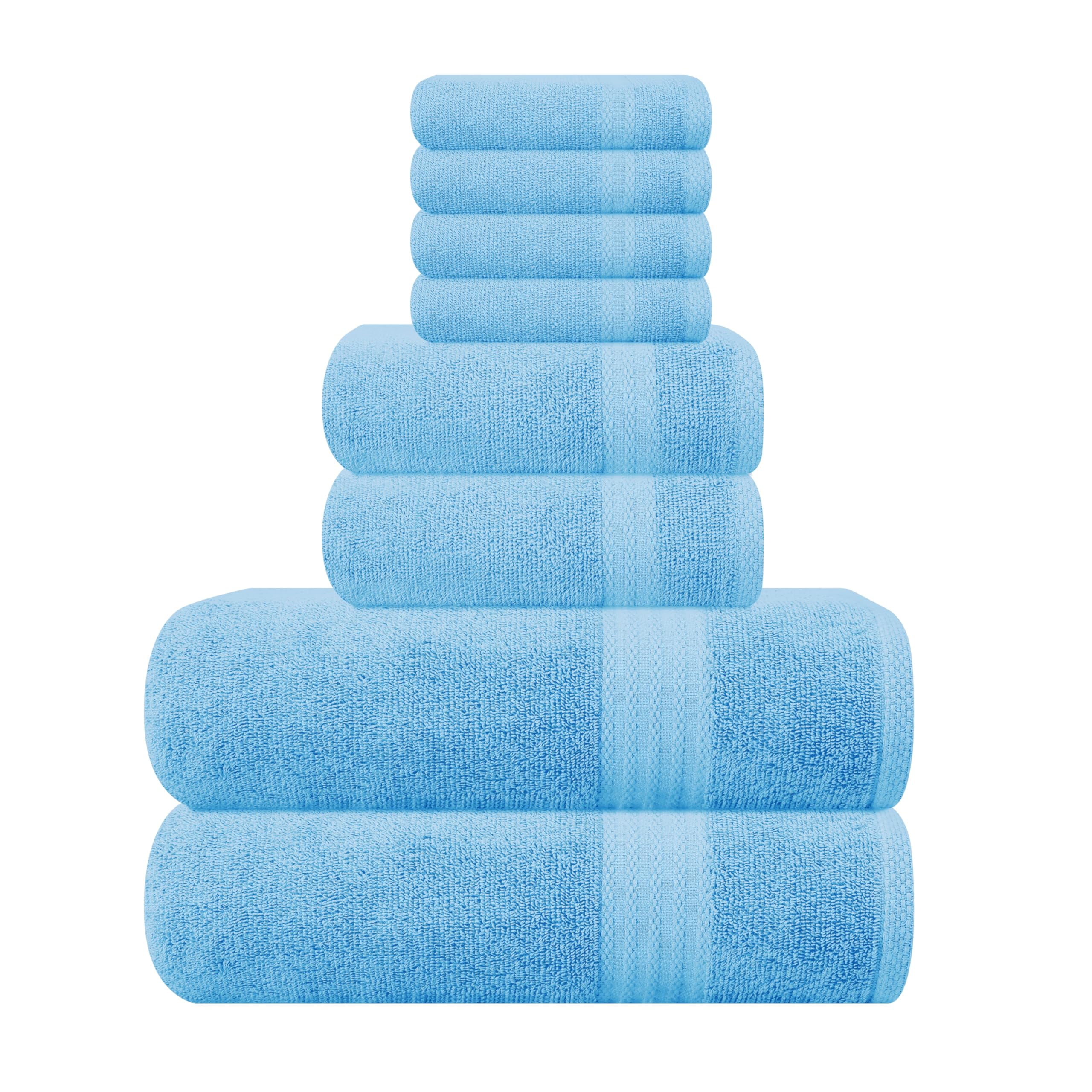 MyOwn Ultra Soft 8 Piece Towel Set 100 Pure Ringspun Cotton Contains 2 Oversized Bath Towels 27×54 Hand 16×28 4 Wash Cloths 13×13 Ideal Everyday use