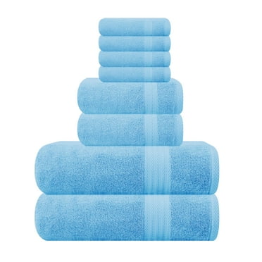 MyOwn Ultra Soft 8-Piece Towel Set - 100% Pure Ringspun Cotton, Contains 2 Oversized Bath Towels 27x54, 2 Hand Towels 16x28, 4 Wash Cloths 13x13 - Ideal for Everyday use, Hotel & Spa - Sky Blue
