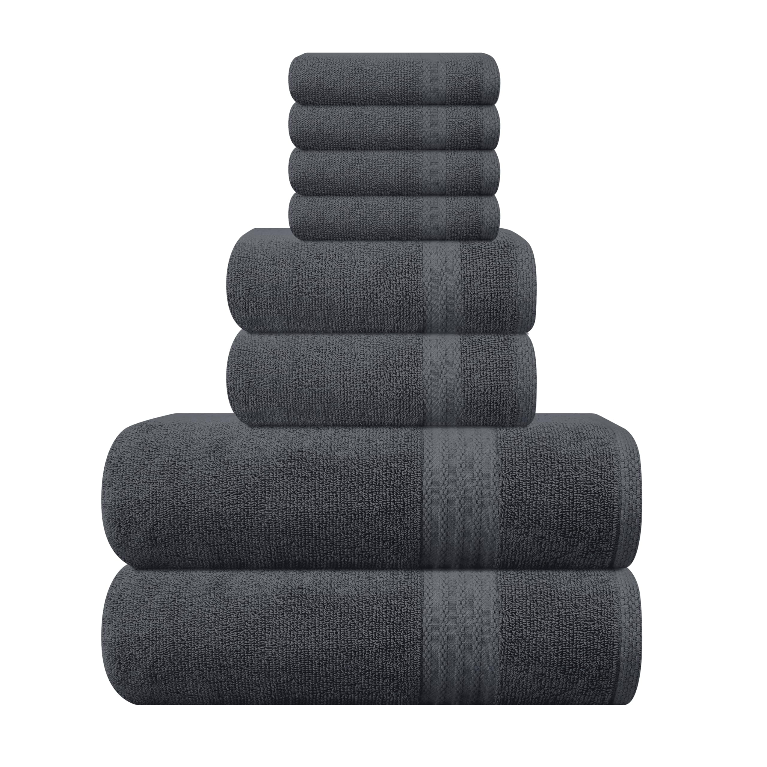 MyOwn Ultra Soft 8 Piece Towel Set 100 Pure Ringspun Cotton Contains 2 Oversized Bath Towels 27×54 Hand 16×28 4 Wash Cloths 13×13 Ideal Everyday use