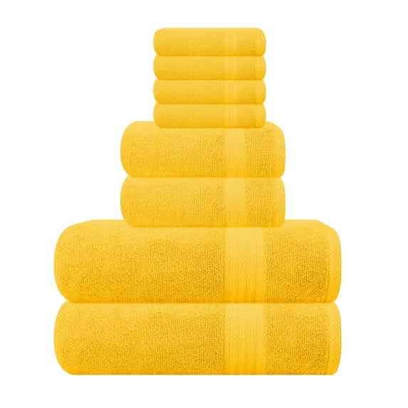 MyOwn Ultra Soft 8-Piece Towel Set - 100% Pure Ringspun Cotton, Contains 2 Oversized Bath Towels 27x54, 2 Hand Towels 16x28, 4 Wash Cloths 13x13, Ideal for Everyday use, Hotel & Spa- Mustard Yellow