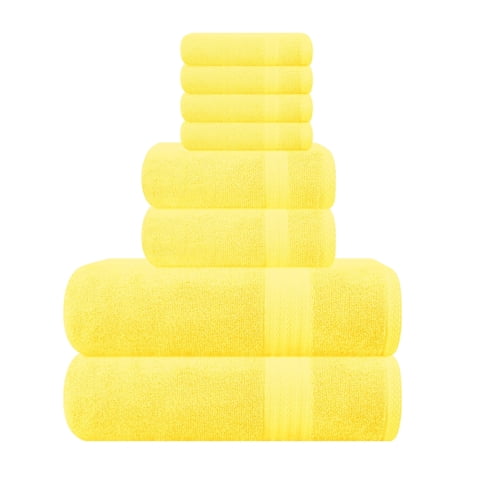 MyOwn Ultra Soft 8-Piece Towel Set - 100% Pure Ringspun Cotton, Contains 2 Oversized Bath Towels 27x54, 2 Hand Towels 16x28, 4 Wash Cloths 13x13 - Ideal for Everyday use, Hotel & Spa - Yellow