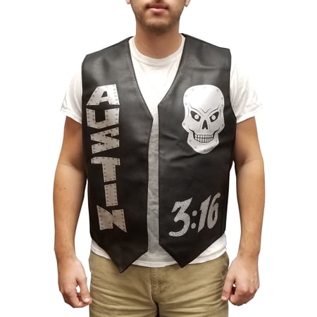 MyPartyShirt Stone Cold Steve Austin Fancy-Dress Costume for Adults with Faux Leather Vest, Unisex