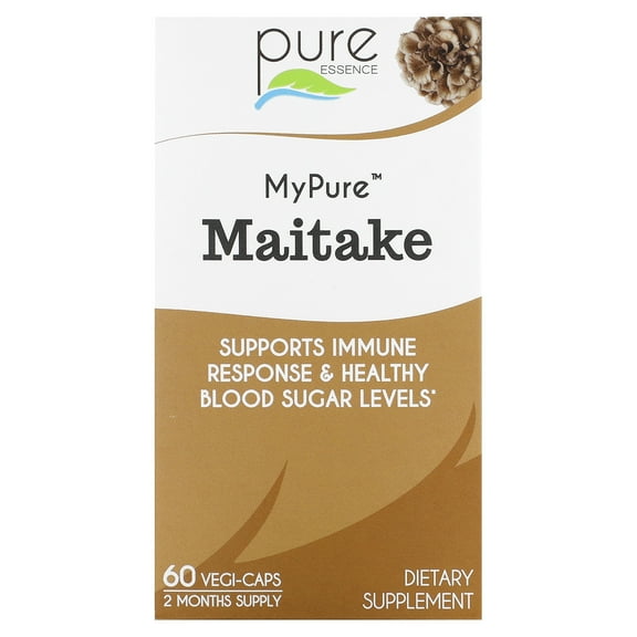 MyPure Maitake Organic Mushroom Supplement by Pure Essence - 100% Real Mushroom Extract for Immune System Support, Combat Stress, Build Energy - 60 Capsules