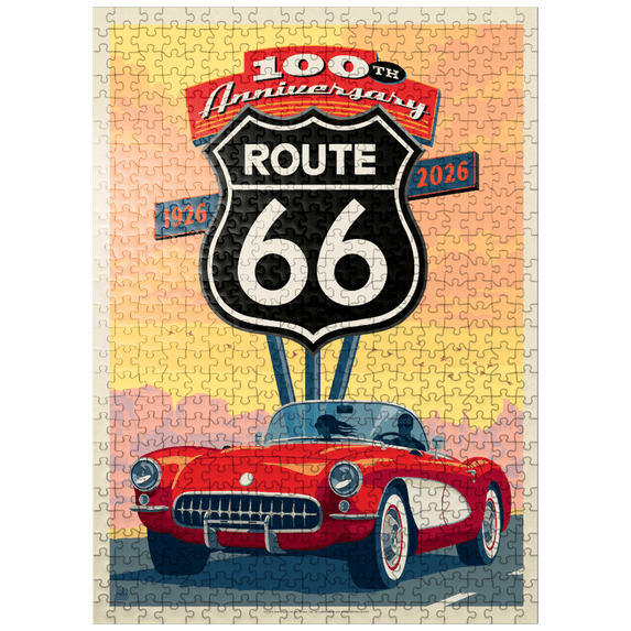 MyPuzzle - 100th Anniversary Of Route 66 - Classic Red Corvette - Premium 500 Piece Jigsaw Puzzle for Adults
