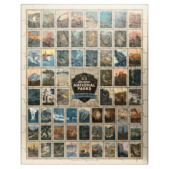 MyPuzzle - 63 American National Parks: By Kenneth Crane, Vintage Poster - Premium 100 Piece Jigsaw Puzzle for Adults
