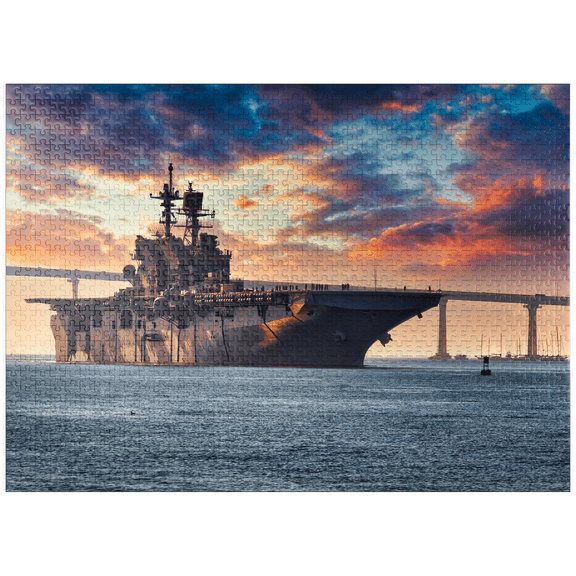 MyPuzzle - A U.S. Navy Ship Leaves San Diego Bay And Heads Into The Pacific Ocean - Premium 1000 Piece Jigsaw Puzzle for Adults
