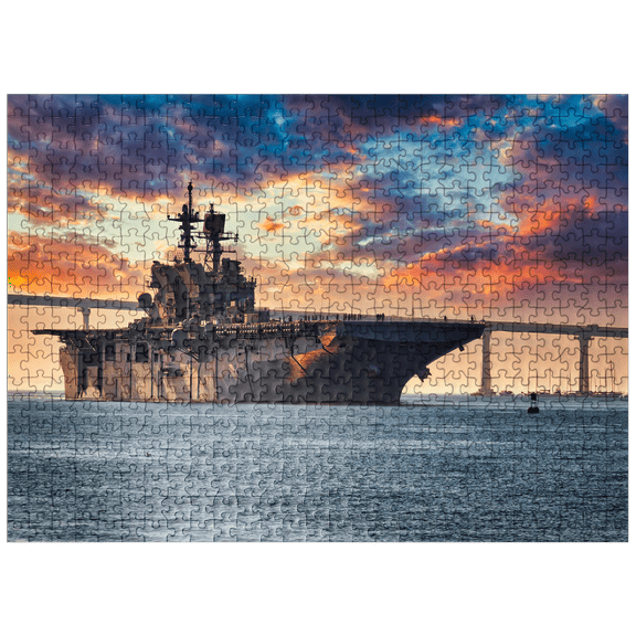 MyPuzzle - A U.S. Navy Ship Leaves San Diego Bay And Heads Into The Pacific Ocean - Premium 500 Piece Jigsaw Puzzle for Adults