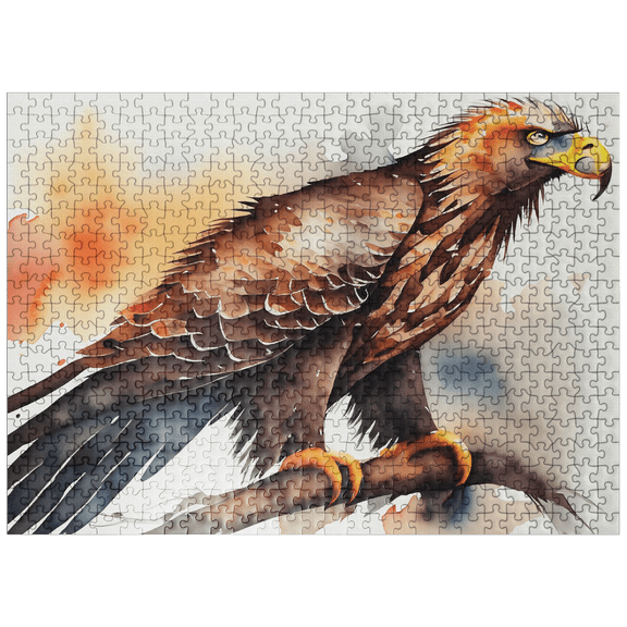 MyPuzzle - Abstract Watercolor Eagle Juvenile Wildlife Canvas - Premium 500 Piece Jigsaw Puzzle for Adults